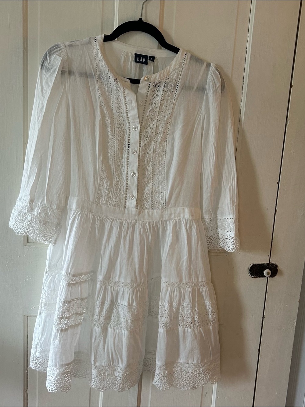 GAP White Cotton Lace-Trim Mini Dress